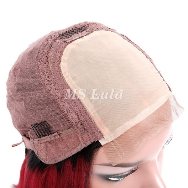 Black Root 1b/red/1b Ombre Color Straight BOB Lace Closure Wig - Image 10